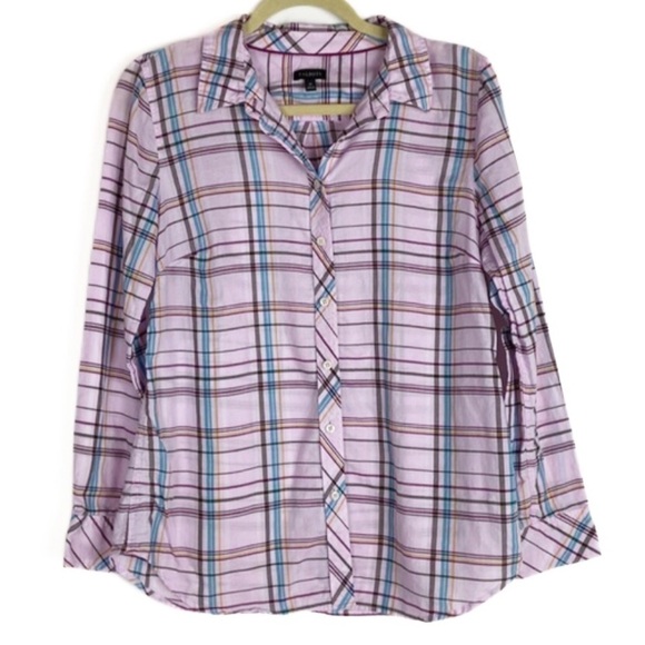 Talbots Cotton Plaid Pink and Blue Lightweight Buttoned Long Sleeve Top - Picture 15 of 15